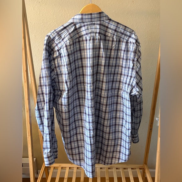 Nordstrom Men's Wrinkle Free Casual Blue and White Plaid Shirt  Neck 18 - Picture 2 of 7